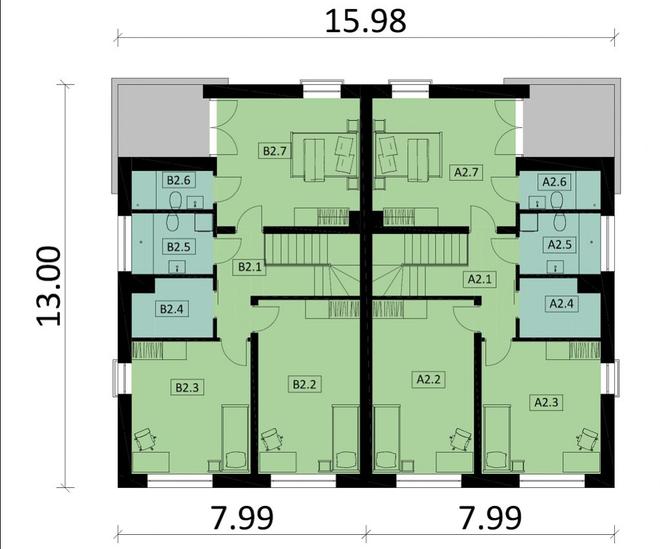 Projekt domu Ka31 (dwulokalowy / bliźniak)