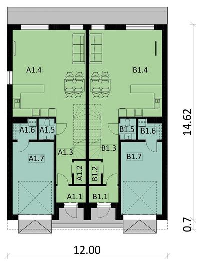 Projekt domu Ka13 (dwulokalowy / bliźniak)