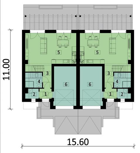 Projekt domu Ka124  (dwulokalowy / bliźniak)