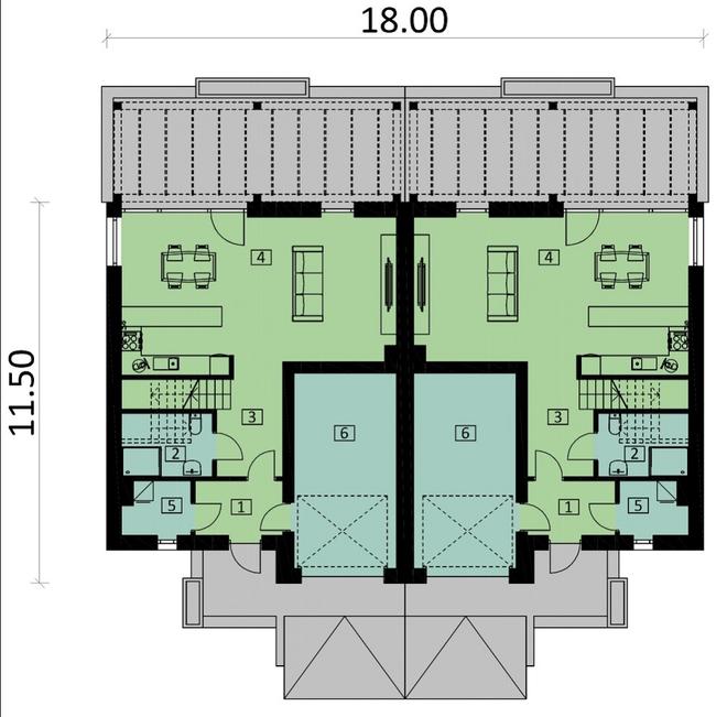 Projekt domu Ka123 (dwulokalowy / bliźniak)