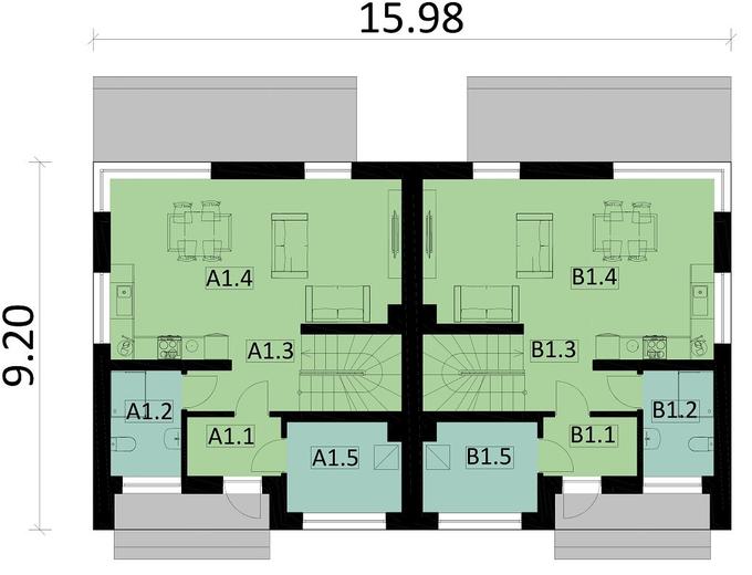 Projekt domu Ka113 (dwulokalowy / bliźniak)
