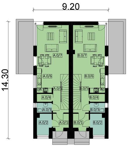 Projekt domu Ka111 (dwulokalowy / bliźniak)