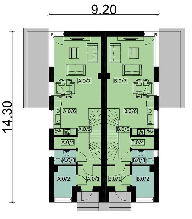 Projekt domu Ka111 (dwulokalowy / bliźniak)