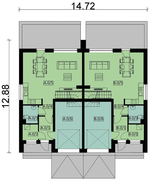 Projekt domu Ka106 (dwulokalowy / bliźniak)