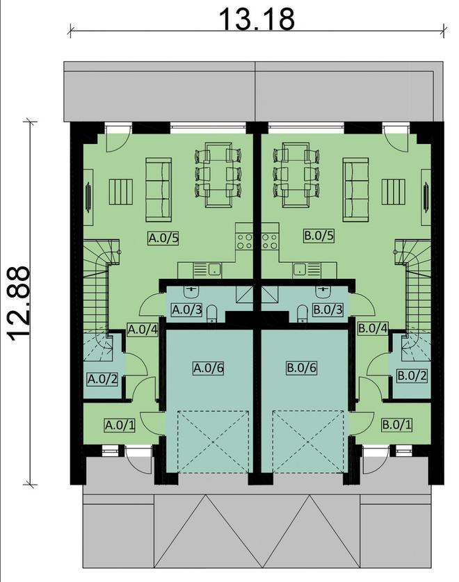 Projekt domu Ka104  (dwulokalowy / bliźniak)