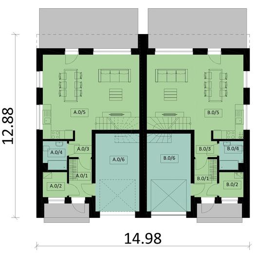 Projekt domu Ka92 (dwulokalowy / bliźniak)