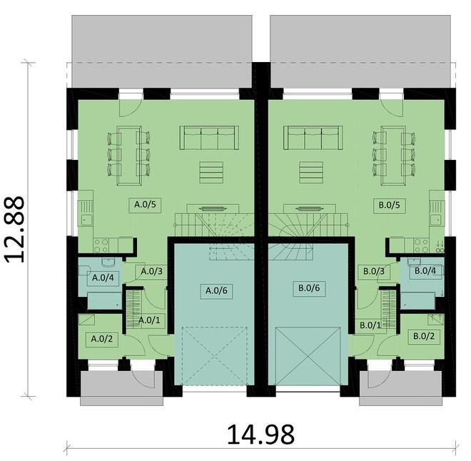 Projekt domu Ka92 (dwulokalowy / bliźniak)