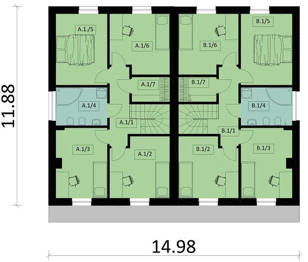 Projekt domu Ka92 (dwulokalowy / bliźniak)