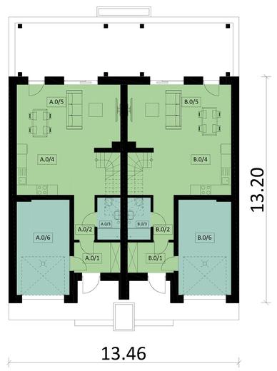 Projekt domu Ka85 (dwulokalowy / bliźniak)