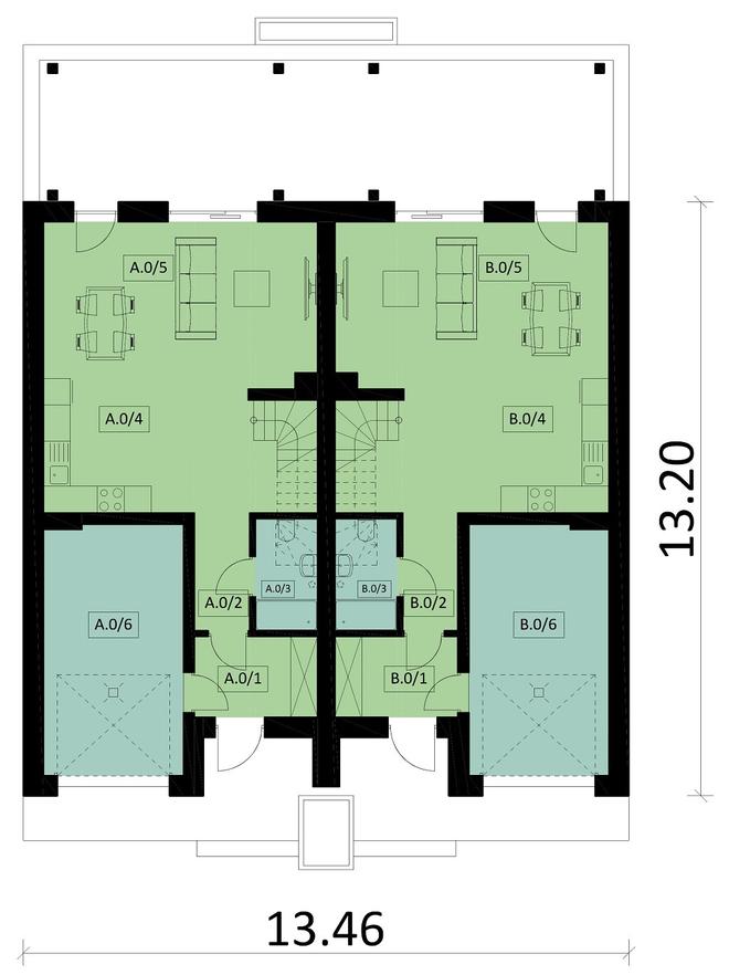 Projekt domu Ka85 (dwulokalowy / bliźniak)