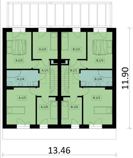 Projekt domu Ka85 (dwulokalowy / bliźniak)