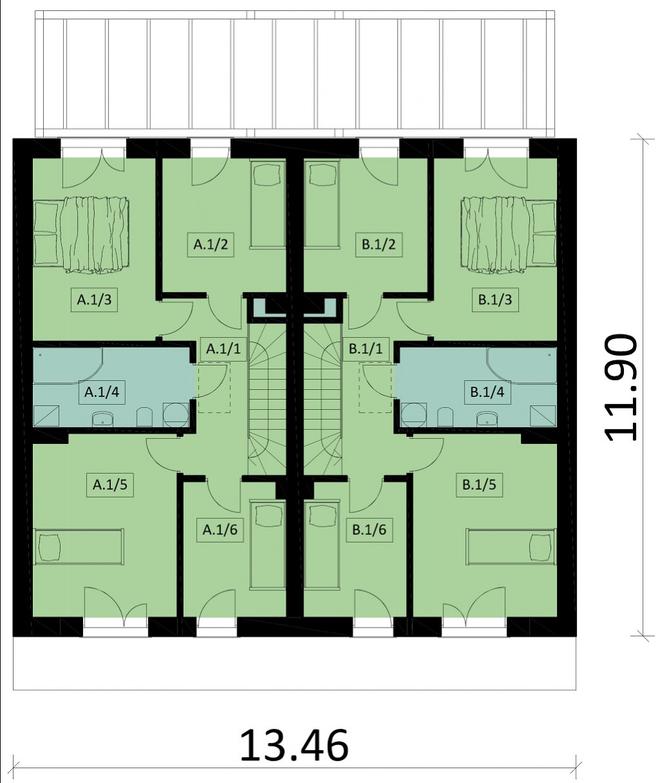 Projekt domu Ka85 (dwulokalowy / bliźniak)