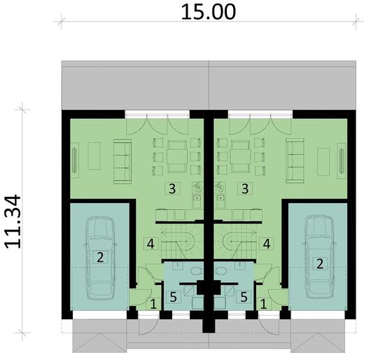 Projekt domu Ka67 (dwulokalowy / bliźniak)