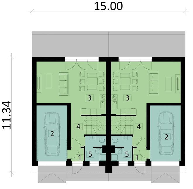 Projekt domu Ka67 (dwulokalowy / bliźniak)