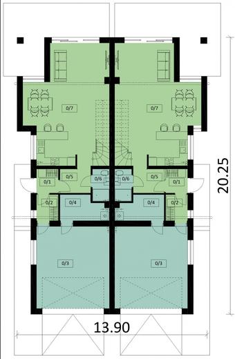 Projekt domu Ka63 (dwulokalowy / bliźniak)