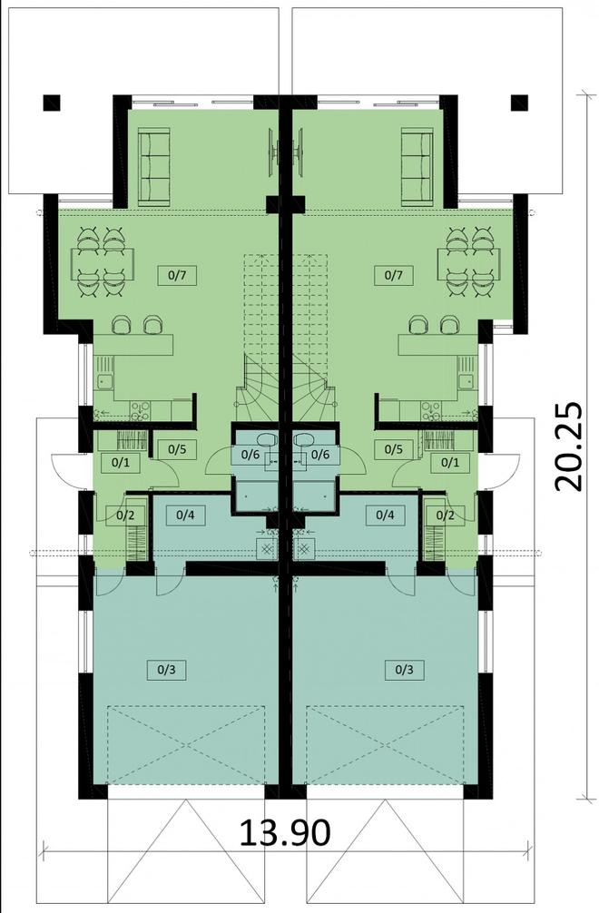 Projekt domu Ka63 (dwulokalowy / bliźniak)