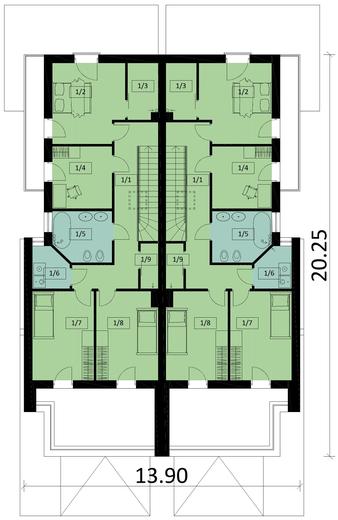 Projekt domu Ka63 (dwulokalowy / bliźniak)