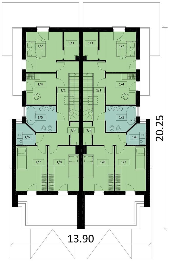 Projekt domu Ka63 (dwulokalowy / bliźniak)