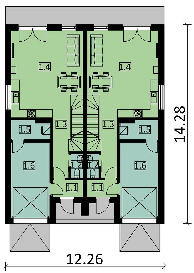 Projekt domu Ka62 (dwulokalowy / bliźniak)