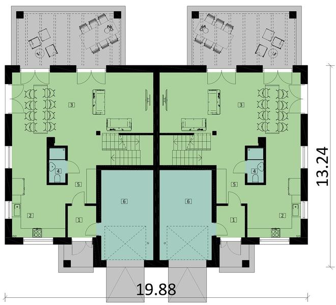 Projekt domu Ka60 (dwulokalowy / bliźniak)