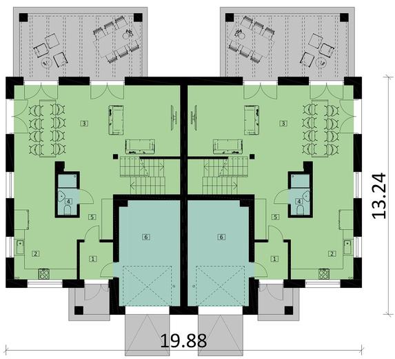 Projekt domu Ka60 P (podpiwniczony, dwulokalowy / bliźniak)