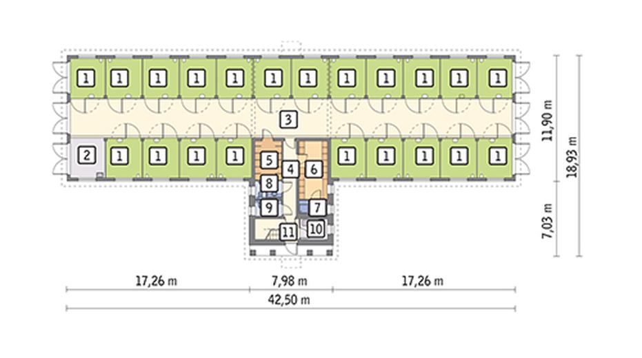 Stajnia dla 21 koni z poddaszem gospodarczym S11a