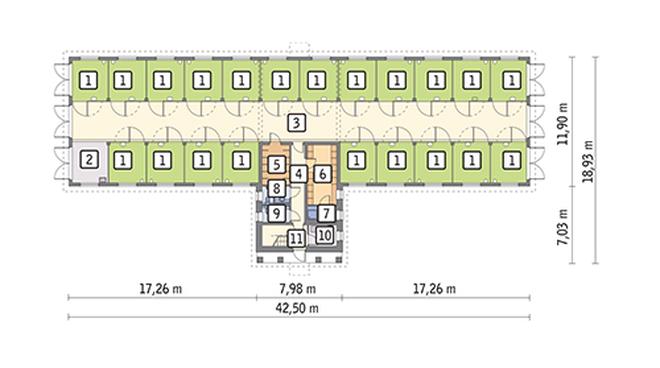 Stajnia dla 21 koni z poddaszem gospodarczym S11a
