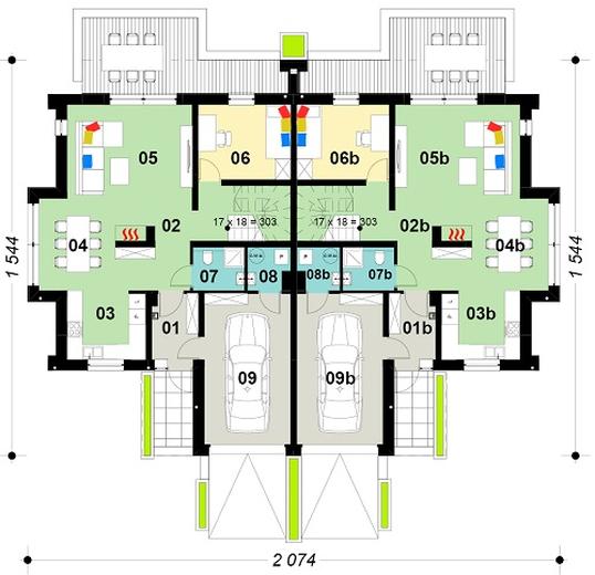 Projekt domu TK90D2 (dwulokalowy)