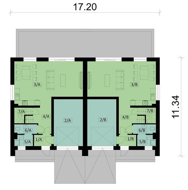 Projekt domu Ka180 (dwulokalowy / bliźniak)