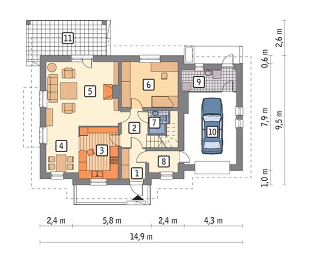 Dom za rogiem - wariant IV (z wentylacją mechaniczną i rekuperacją)