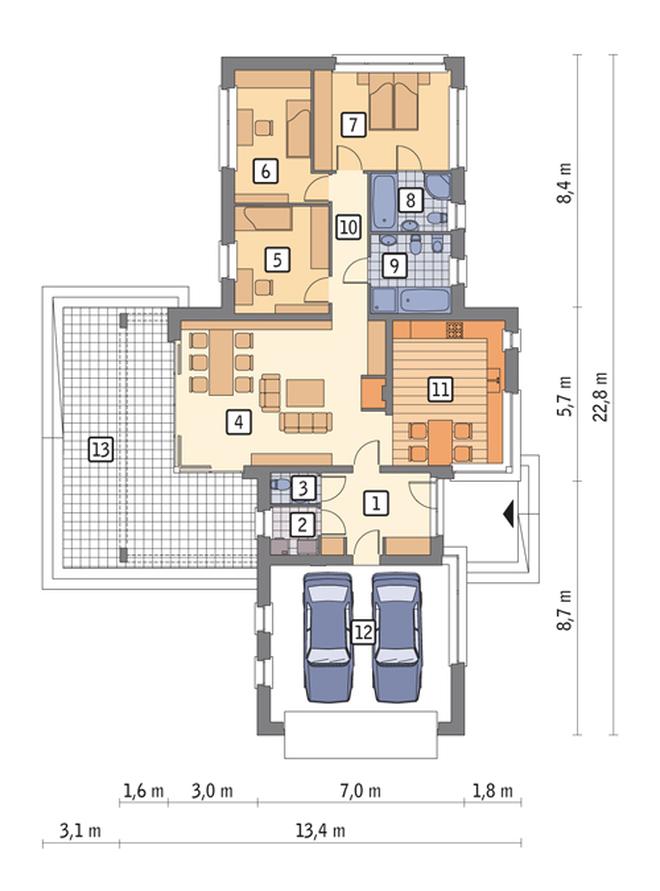 Sympatyczny - wariant I (z wentylacją mechaniczną i rekuperacją)