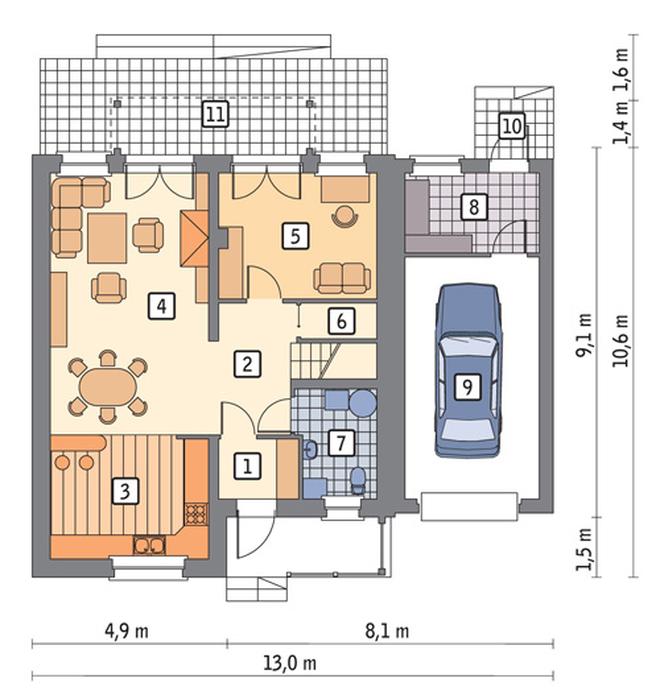 Ustronny - wariant I (z wentylacją mechaniczną i rekuperacją)