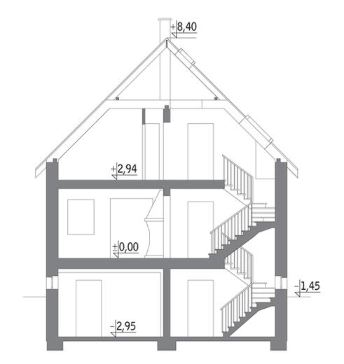 Ustronny - wariant II  (podpiwniczony, z wentylacją mechaniczną i rekuperacją)