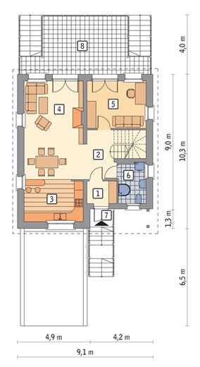 Ustronny - wariant II  (podpiwniczony, z wentylacją mechaniczną i rekuperacją)