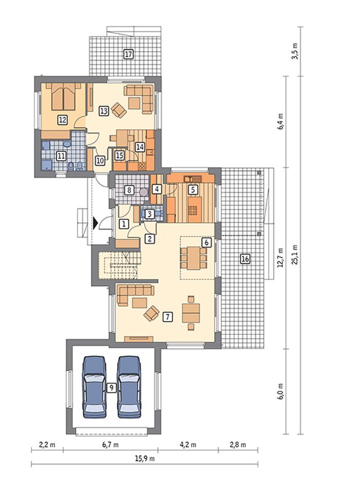 Obszerny - wariant I (z wentylacją mechaniczną i rekuperacją, dwulokalowy)