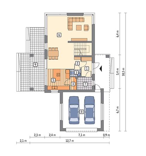 Oznaczony - wariant I (z wentylacją mechaniczną i rekuperacją)