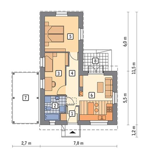 Ze świetlikami - wariant I (z wentylacją mechaniczną i rekuperacją)