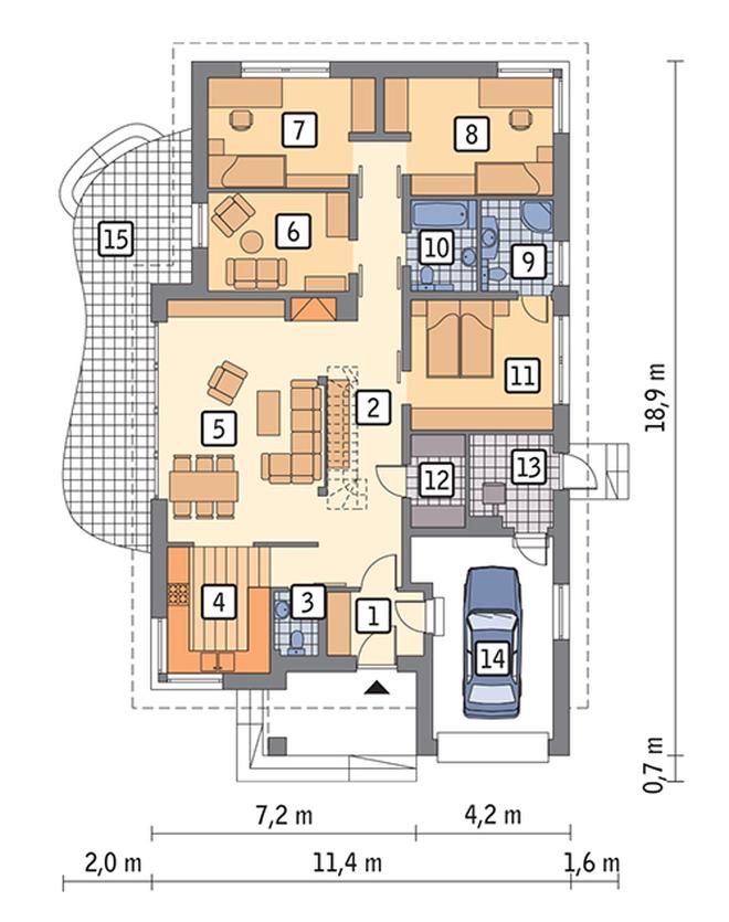 Ustawny - wariant I (z wentylacją mechaniczną i rekuperacją)