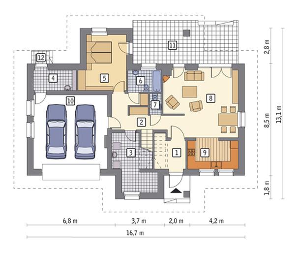 Niewielki - wariant I (z wentylacją mechaniczną i rekuperacją)