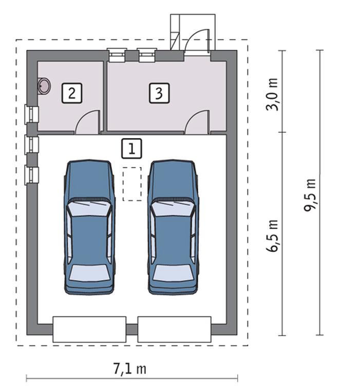 Garaż z pomieszczeniem gospodarczym i schowkiem G08