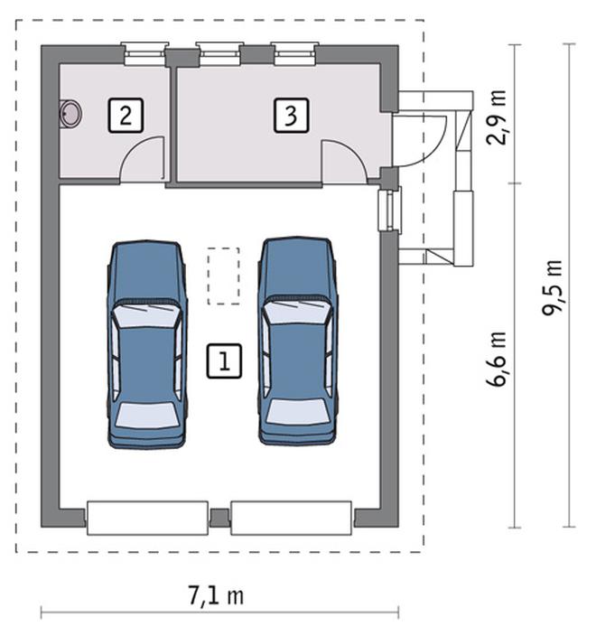 Garaż z pomieszczeniem gospodarczym i schowkiem G09