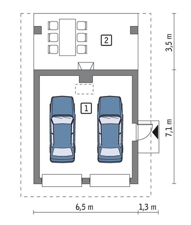Garaż ze schowkiem i wiatą rekreacyjną G10