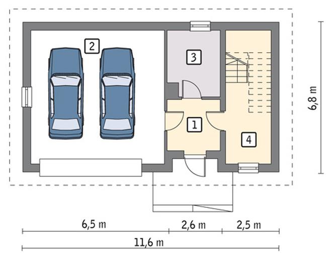 Garaż z częścią mieszkalną (letniskową) i pomieszczeniem gospodarczym G11