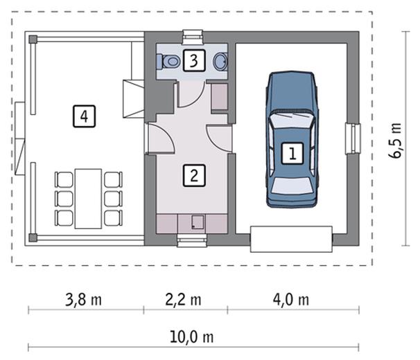Garaż z pomieszczeniem gospodarczym i wiatą rekreacyjną G15