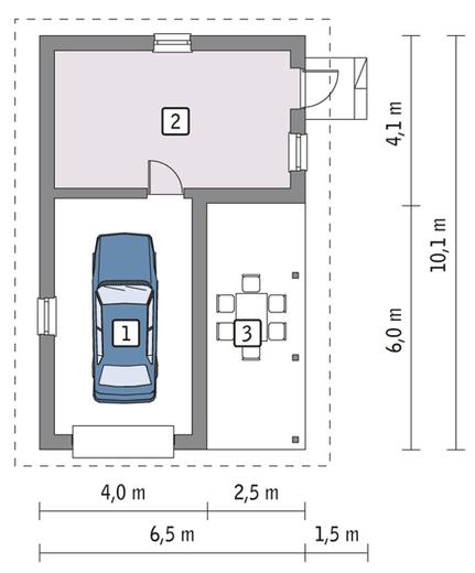 Garaż z pomieszczeniem gospodarczym i wiatą rekreacyjną G17