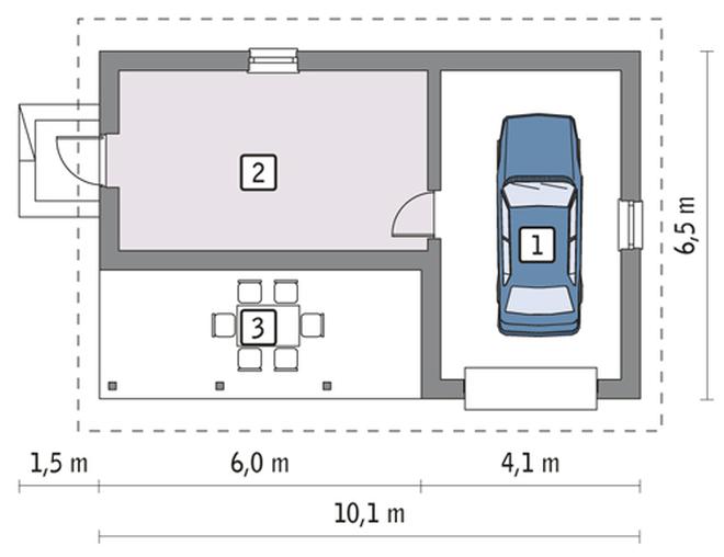 Garaż z pomieszczeniem gospodarczym i wiatą rekreacyjną G17a