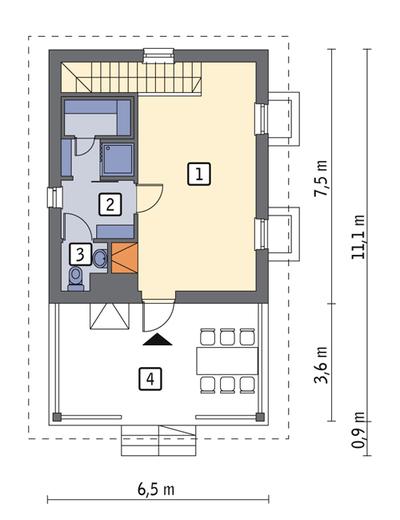 Budynek gospodarczy z sauną i wiatą rekreacyjną (podpiwniczony) G22a