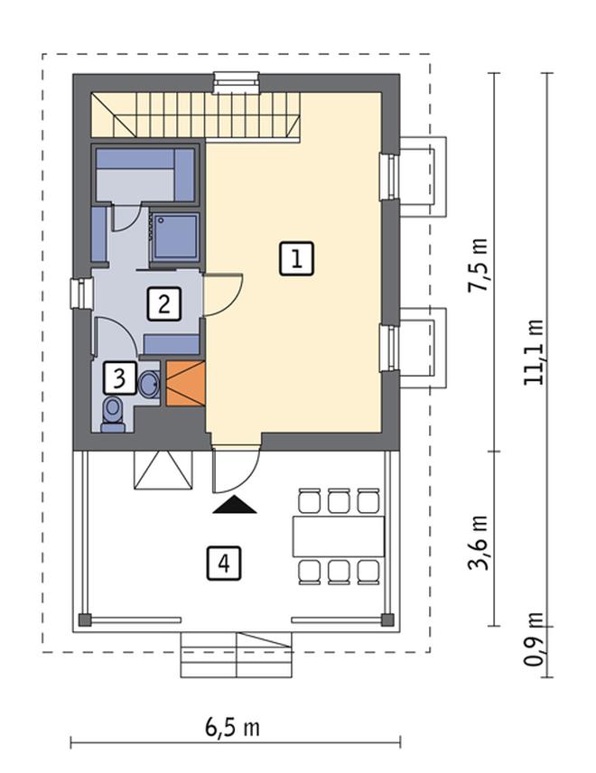 Budynek gospodarczy z sauną i wiatą rekreacyjną (podpiwniczony) G22a