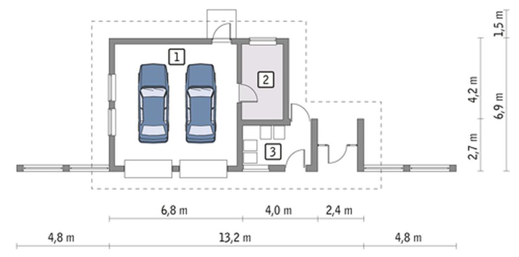 Garaż z pomieszczeniem gospodarczym i śmietnikiem G23