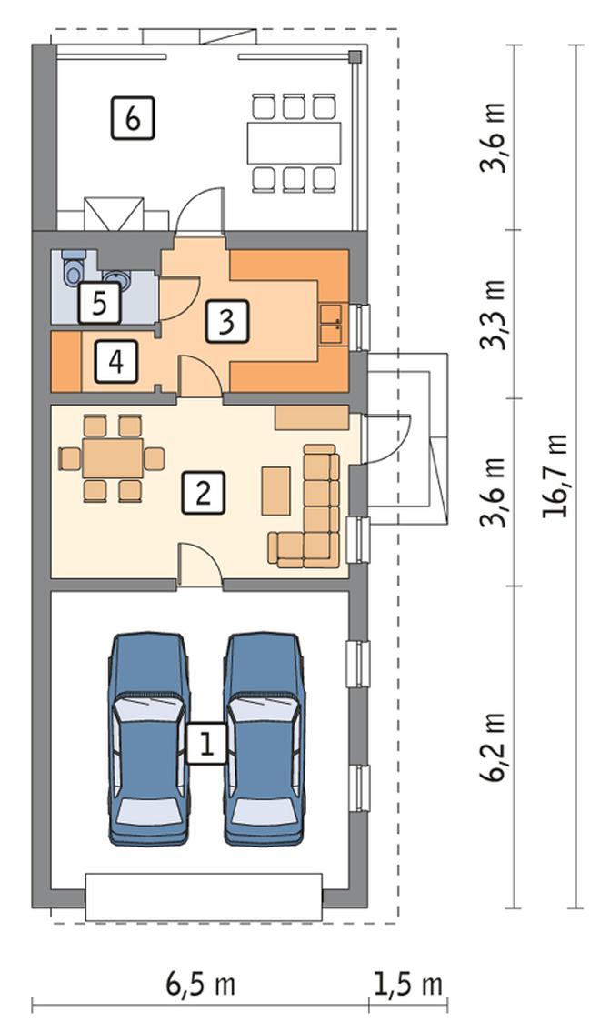 Garaż z częścią mieszkalną i  wiatą rekreacyjną G24